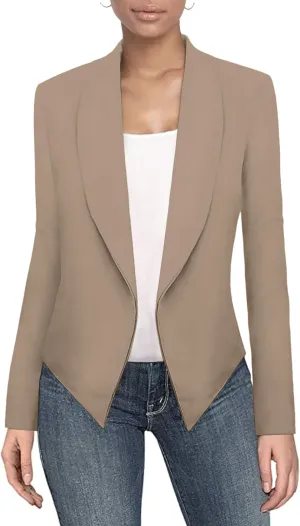 Hybrid & Company Womens Casual Work Office Blazer Open Front Heavy Ponti Shawl Collar Long Sleeve Jacket