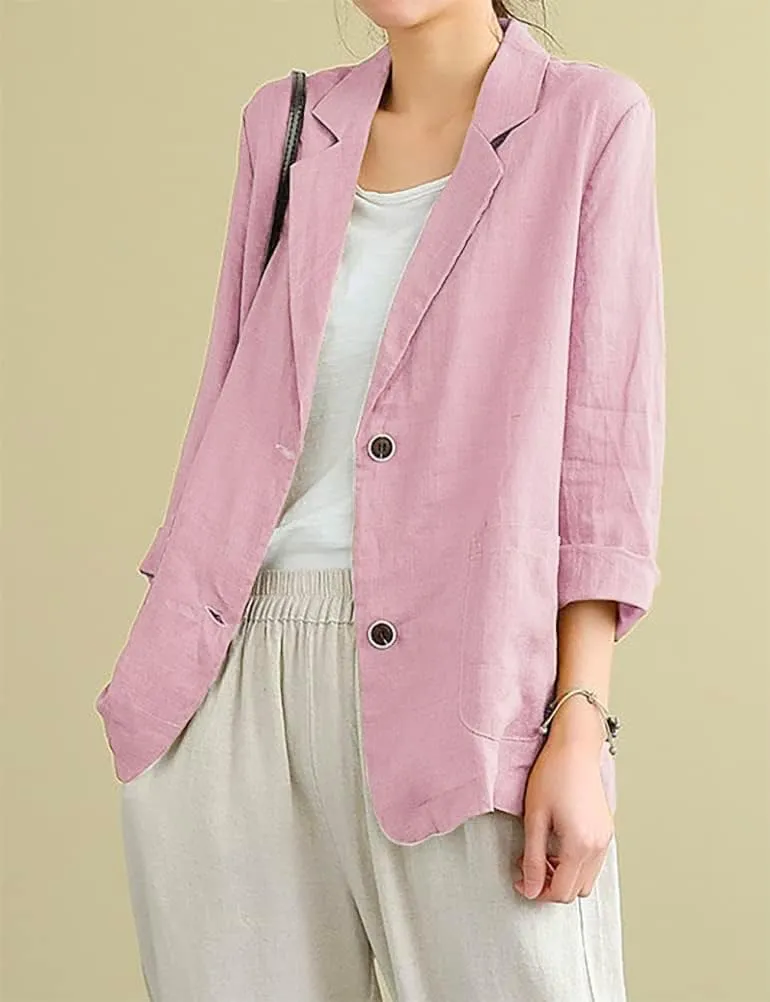 IDEALSANXUN Cotton Linen Blazer for Womens Long Sleeve Loose Casual Blazer Jackets