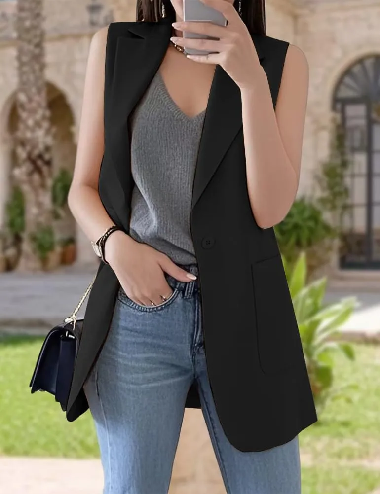 IDEALSANXUN Womens Long Vest Sleeveless Blazer Dressy Spring Summer Suit Jackets