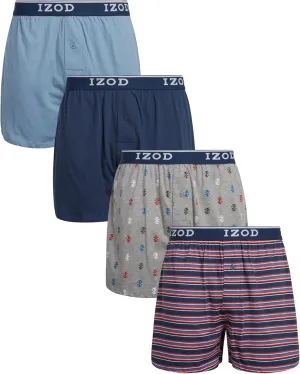 IZOD Men's Boxer Shorts - 4 Pack Classic Knit Underwear Boxers with Functional Fly - Soft Breathable Boxers for Men (M-2XL)