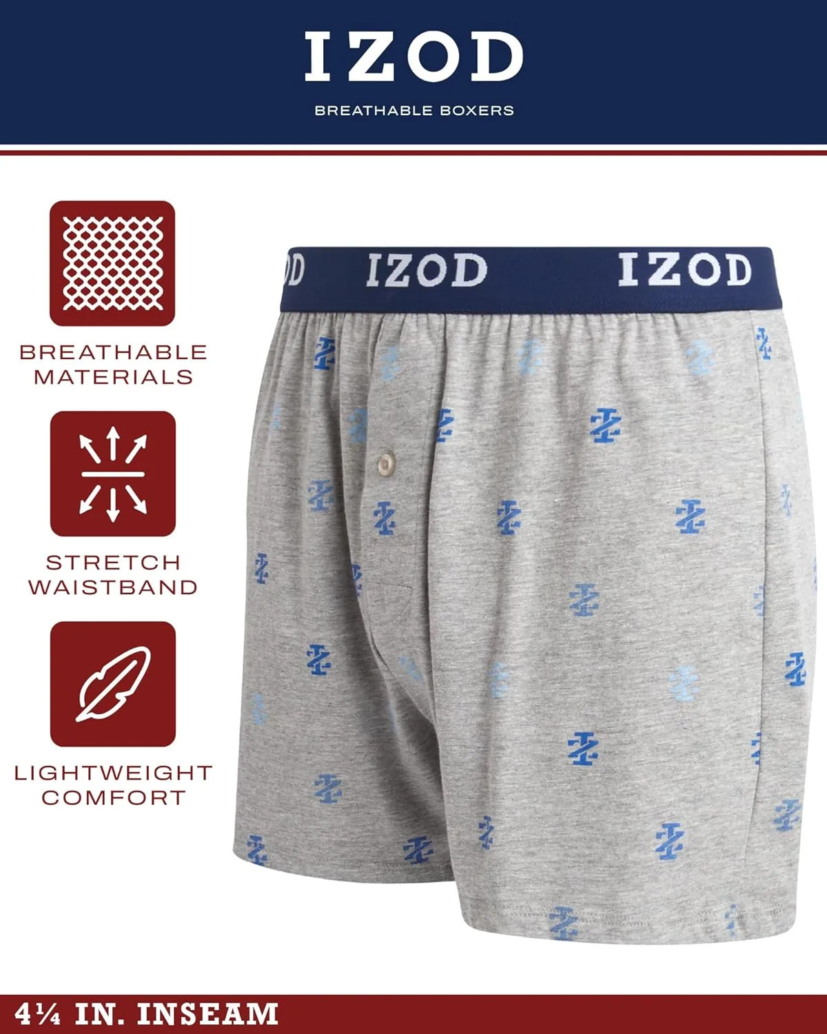 IZOD Men's Boxer Shorts - 4 Pack Classic Knit Underwear Boxers with Functional Fly - Soft Breathable Boxers for Men (M-2XL)
