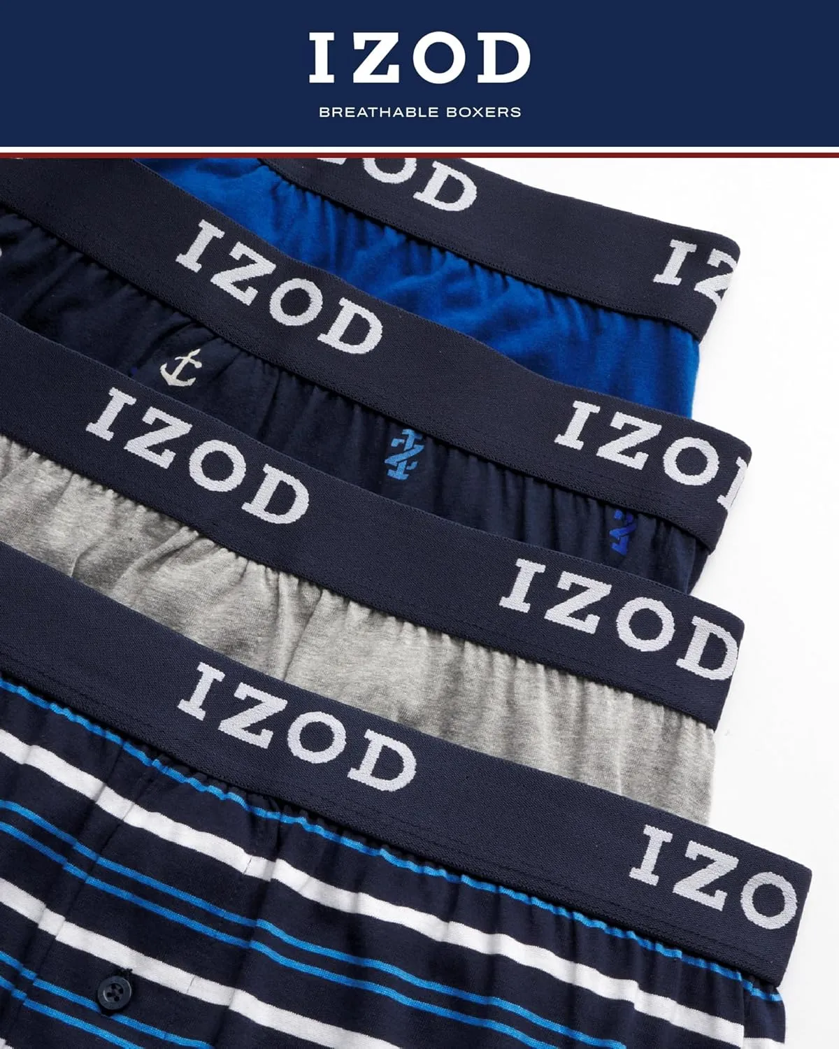 IZOD Men's Boxer Shorts - 4 Pack Classic Knit Underwear Boxers with Functional Fly - Soft Breathable Boxers for Men (M-2XL)