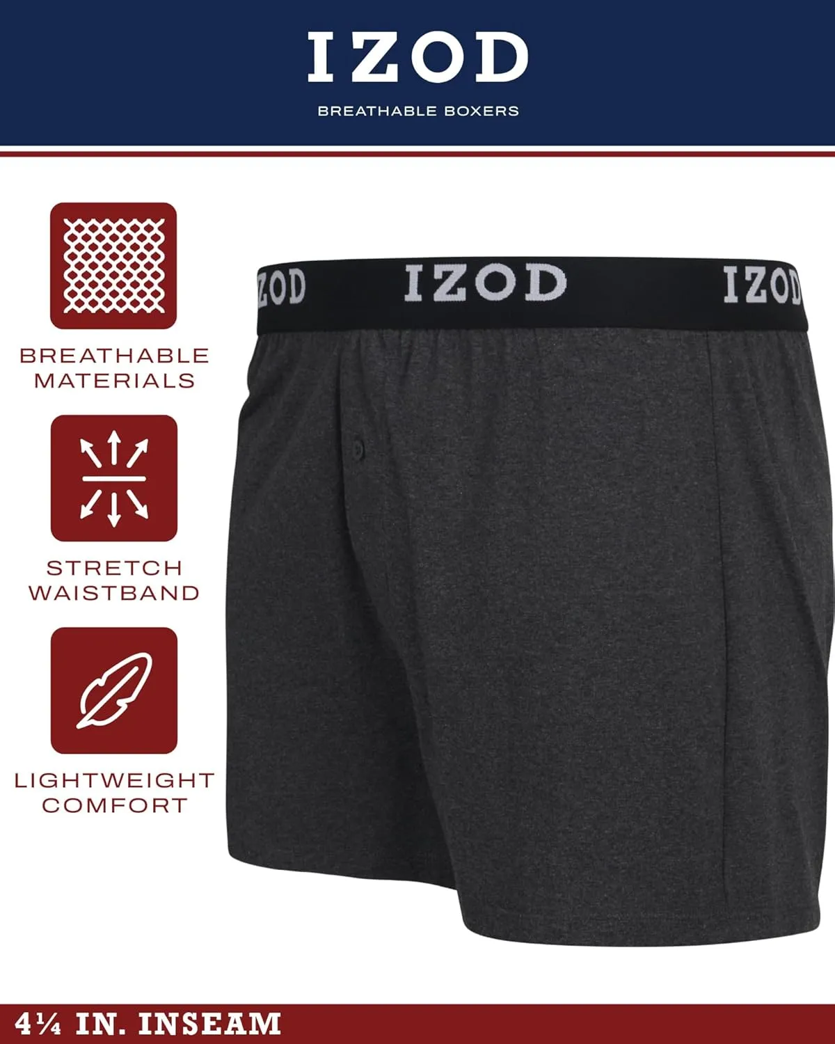 IZOD Men's Boxer Shorts - 4 Pack Classic Knit Underwear Boxers with Functional Fly - Soft Breathable Boxers for Men (M-2XL)