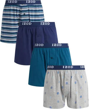 IZOD Men's Boxer Shorts - 4 Pack Classic Knit Underwear Boxers with Functional Fly - Soft Breathable Boxers for Men (M-2XL)