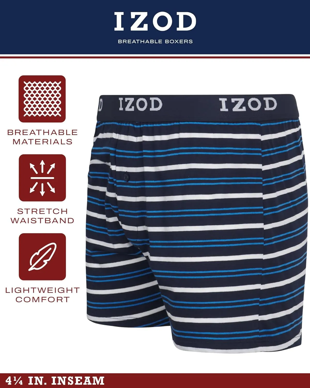 IZOD Men's Boxer Shorts - 4 Pack Classic Knit Underwear Boxers with Functional Fly - Soft Breathable Boxers for Men (M-2XL)