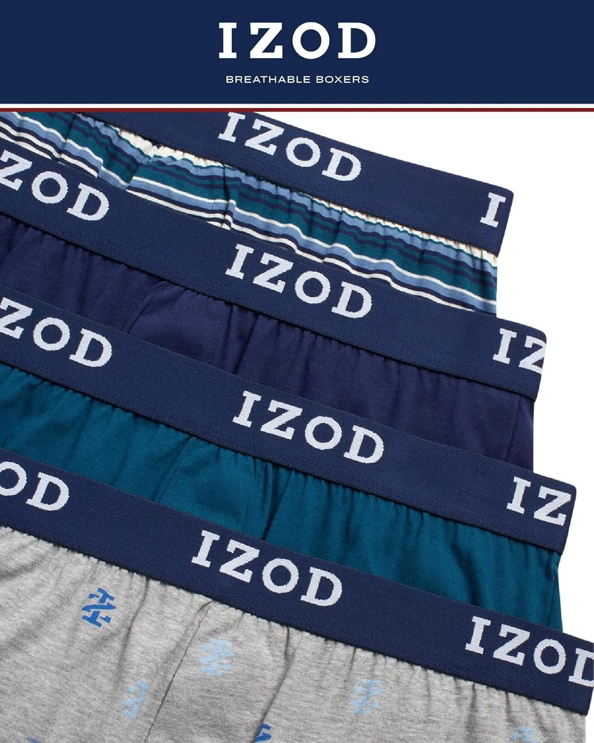 IZOD Men's Boxer Shorts - 4 Pack Classic Knit Underwear Boxers with Functional Fly - Soft Breathable Boxers for Men (M-2XL)