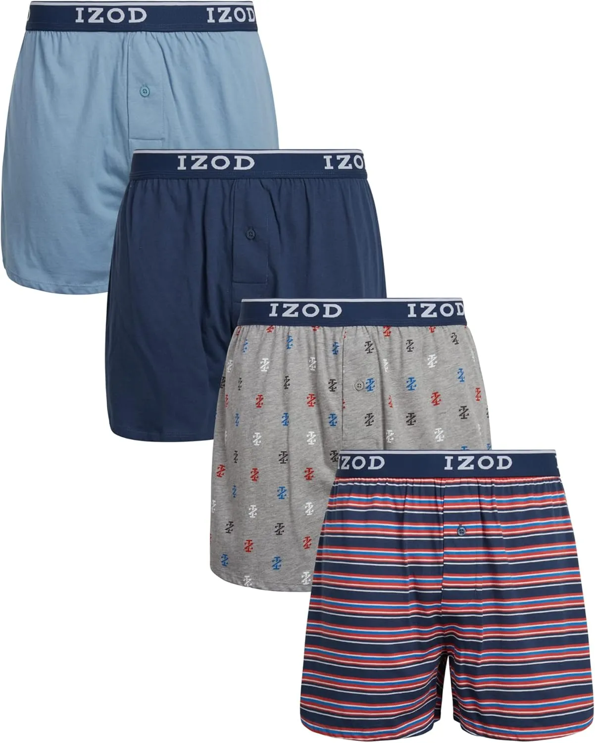 IZOD Men's Boxer Shorts - 4 Pack Classic Knit Underwear Boxers with Functional Fly - Soft Breathable Boxers for Men (M-2XL)