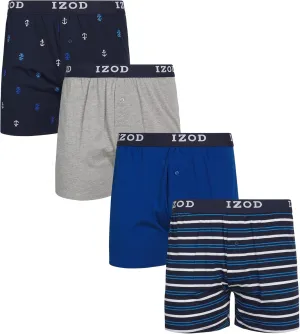 IZOD Men's Boxer Shorts - 4 Pack Classic Knit Underwear Boxers with Functional Fly - Soft Breathable Boxers for Men (M-2XL)