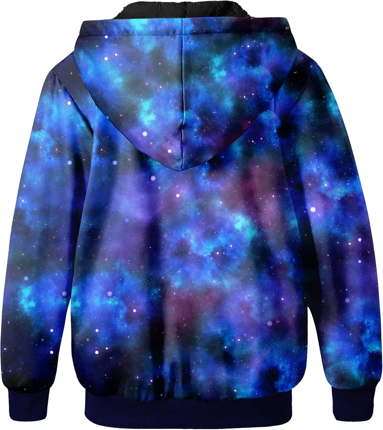 JACKETOWN Kids Fleece Jacket 3D Printed Star Hooded Sweatshirt Full Zipp Up Boys Sherpa Lined Winter Coat 6-15 Years