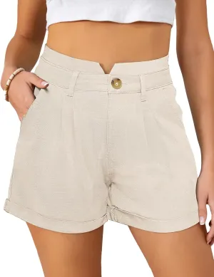 JASAMBAC Women's High Waisted Denim Shorts Rolled Hem Wide Leg Casual Jean Shorts with Pockets