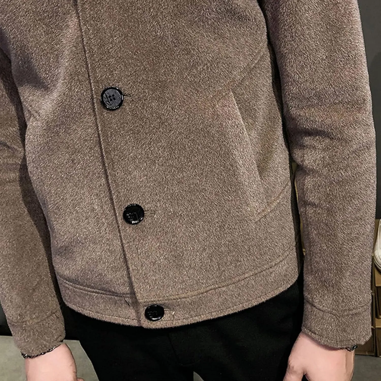 JEShifangjiusu Men'S Classic Notched Collar Casual Double Breasted Wool Blend Pea Coat Business Down Jacket Trench Topcoat