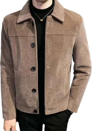 JEShifangjiusu Men'S Classic Notched Collar Casual Double Breasted Wool Blend Pea Coat Business Down Jacket Trench Topcoat