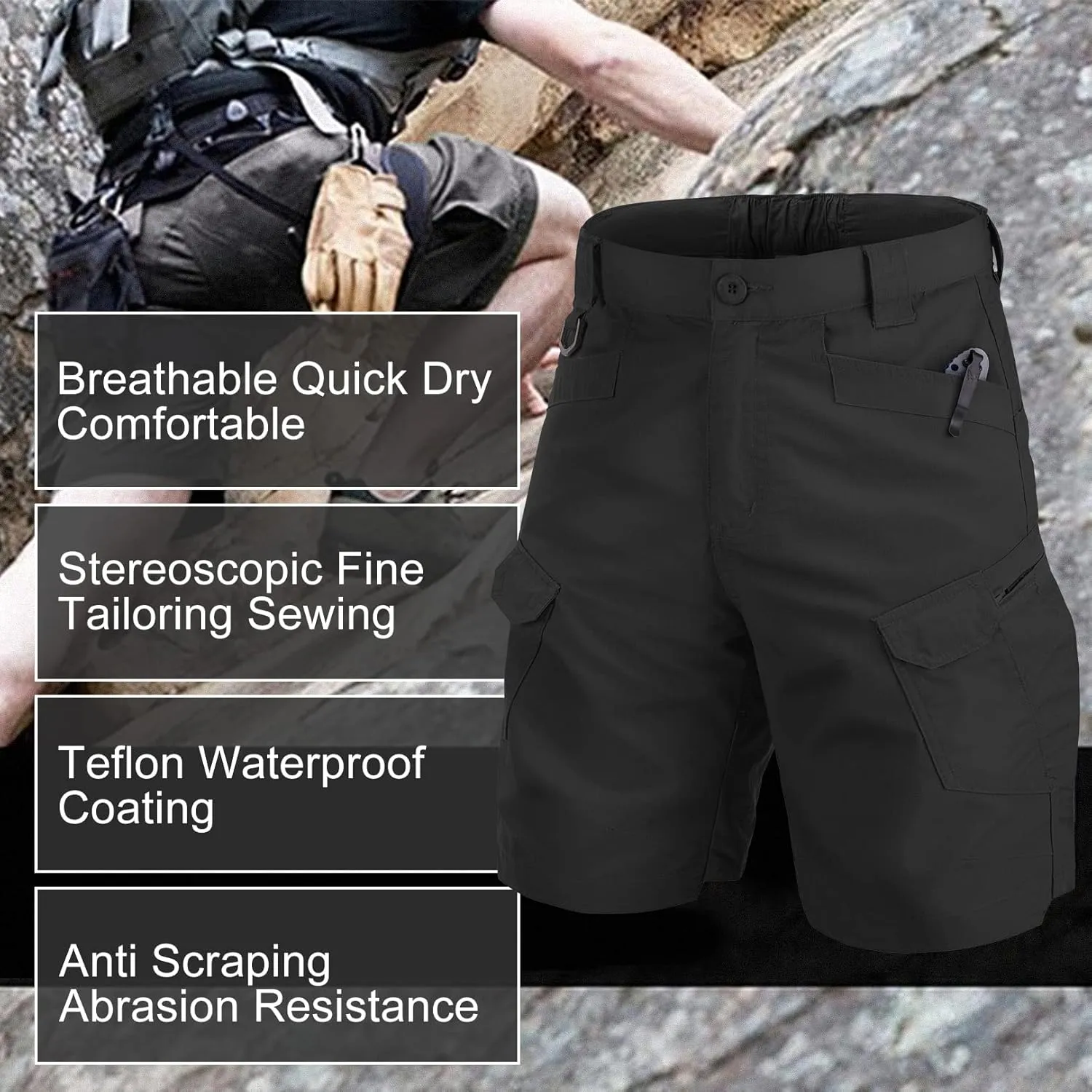 Jessie Kidden Mens Tactical Stretch Outdoor Cargo Shorts Wear Resistant Rip Stop Work Hiking Fishing Shorts