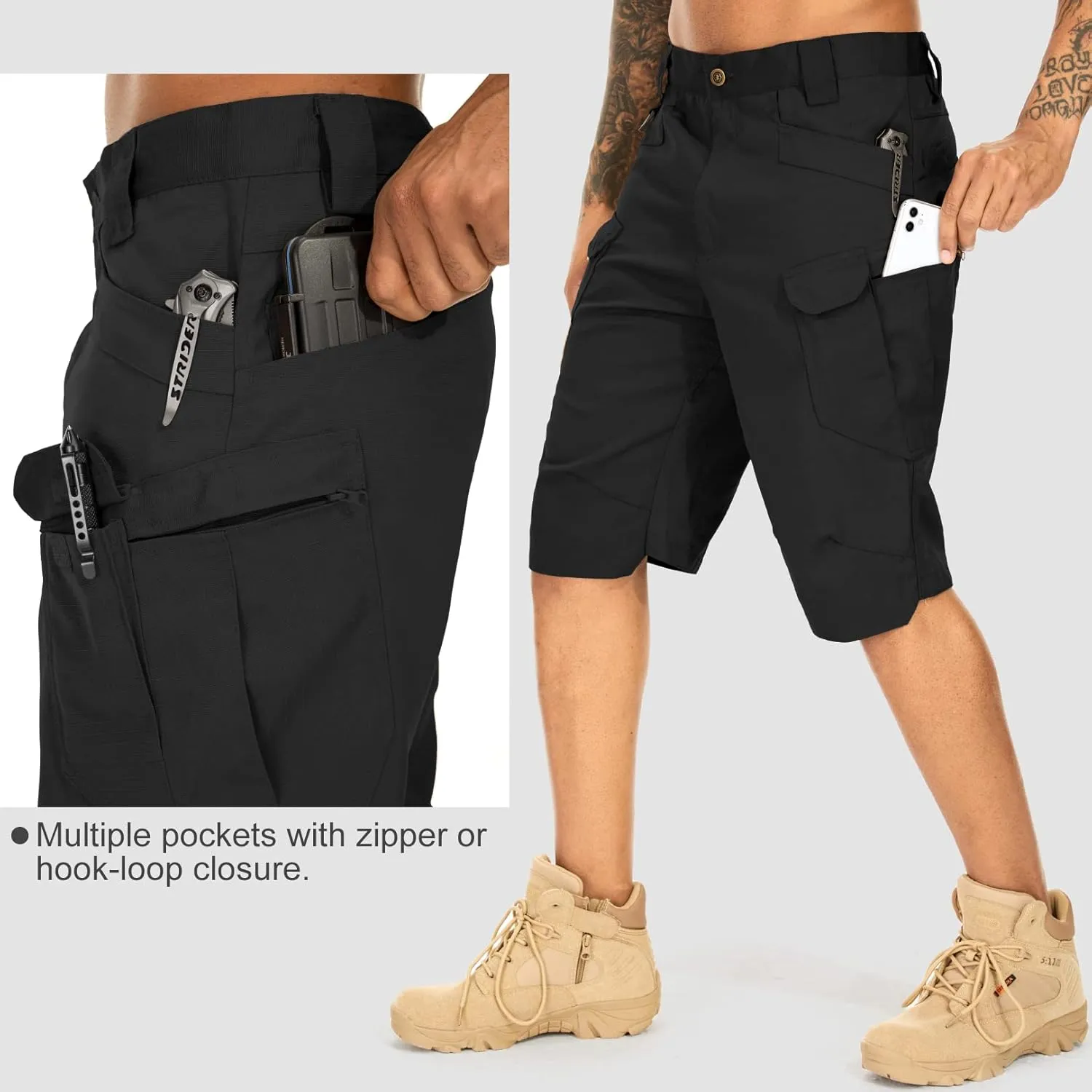 Jessie Kidden Mens Tactical Stretch Outdoor Cargo Shorts Wear Resistant Rip Stop Work Hiking Fishing Shorts