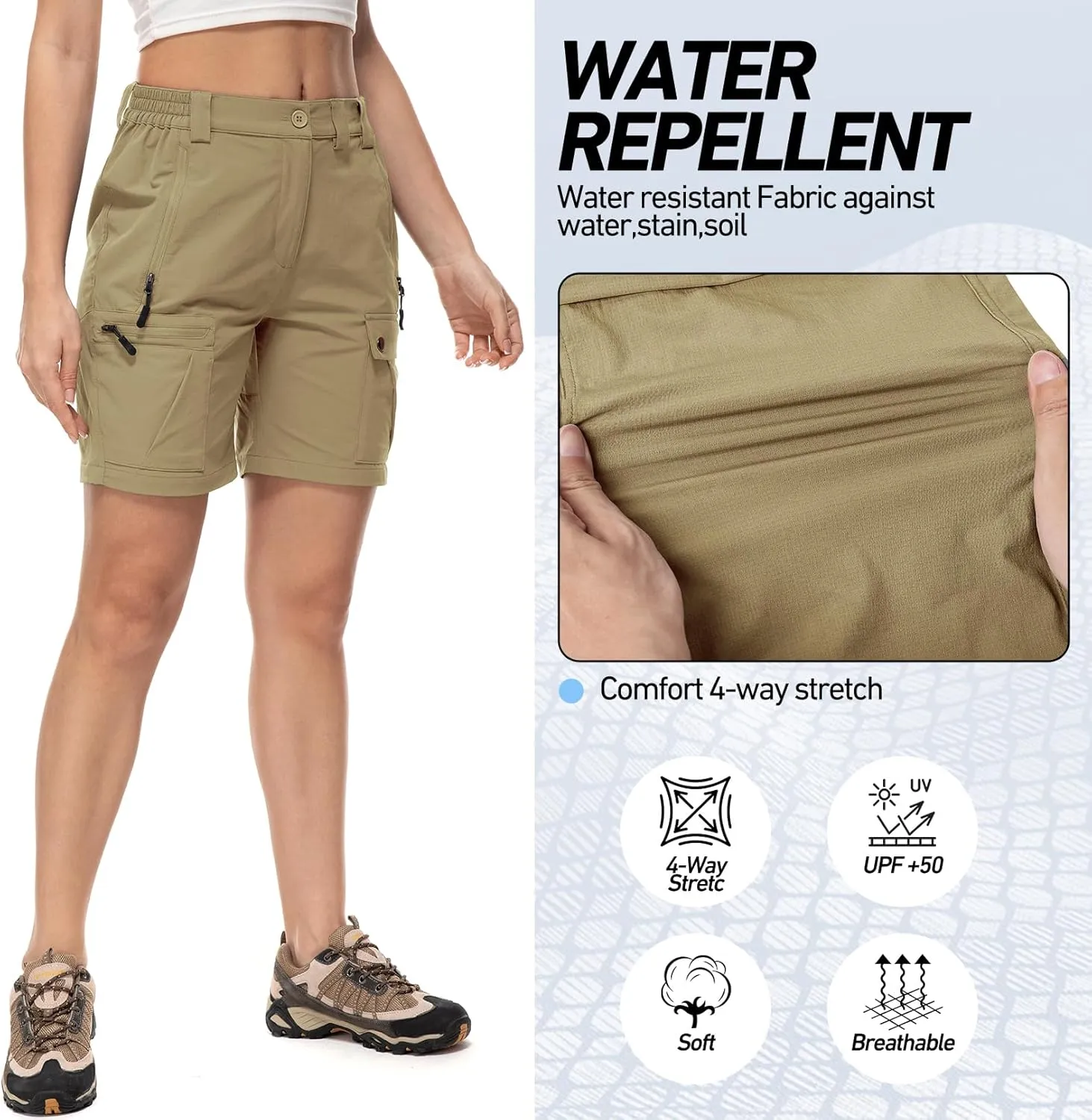 Jessie Kidden Womens Stretch Cargo Hiking Shorts Quick Dry Elastic Waist 7" Casual Shorts for Women