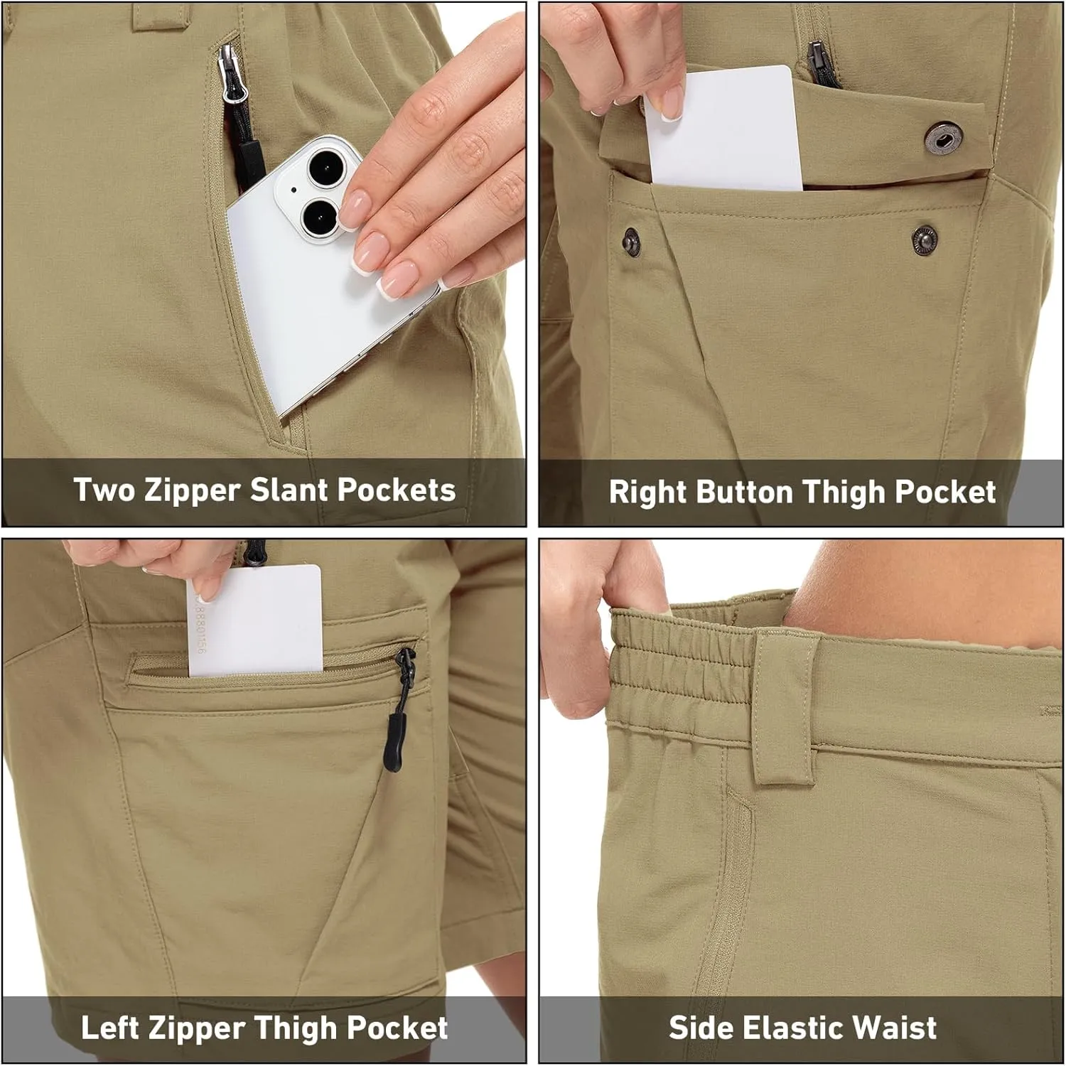 Jessie Kidden Womens Stretch Cargo Hiking Shorts Quick Dry Elastic Waist 7" Casual Shorts for Women