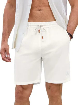 JMIERR Mens Shorts Linen Cotton 7" Casual Elastic Waist Drawstring Lightweight Summer Beach Shorts with Pockets