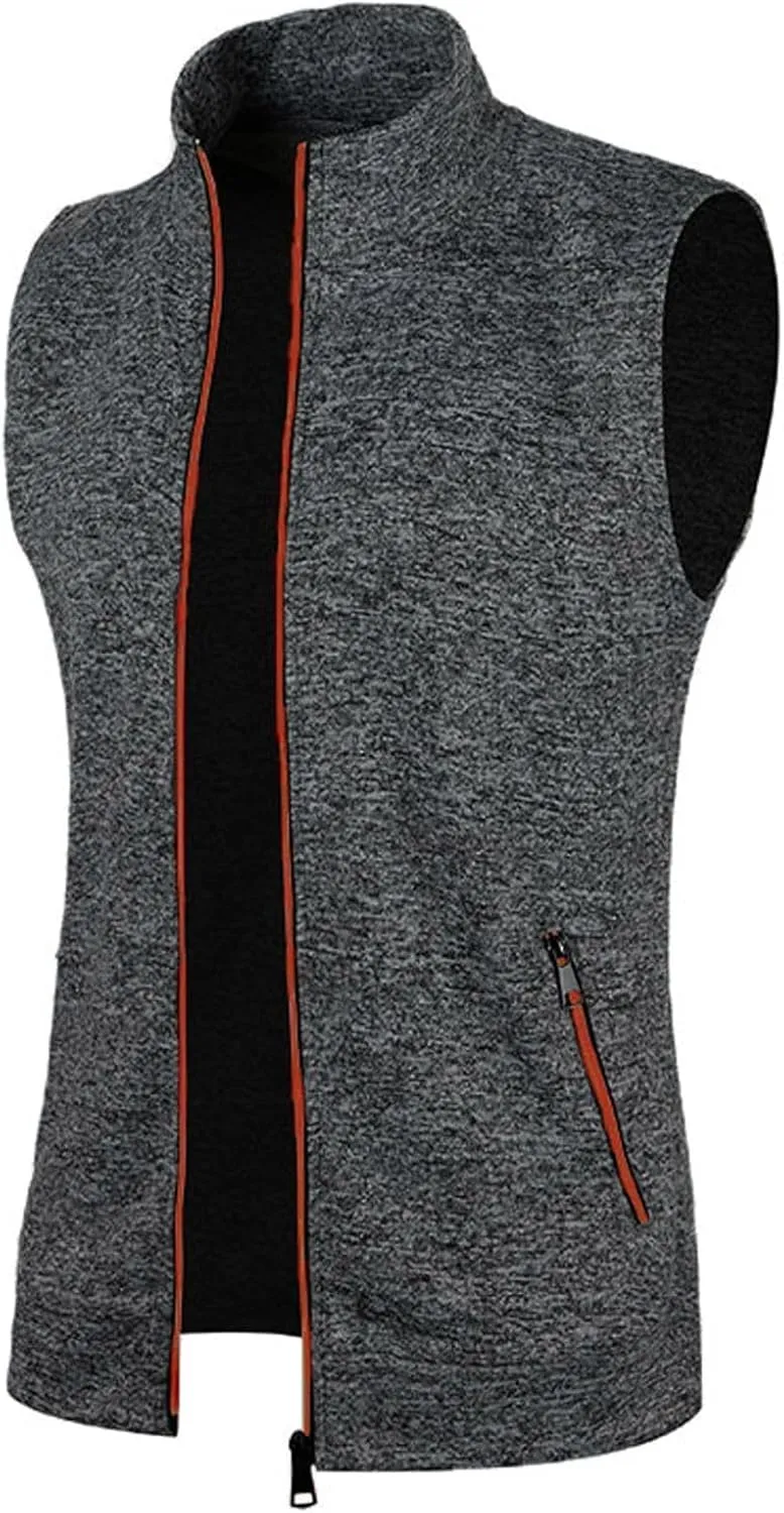 jsaierl Men's Casual Stand Collar Vest Full Zip Up Jacket Coat Vest Lightweight Slim Fit Vest Jackets with Zipper Pockets