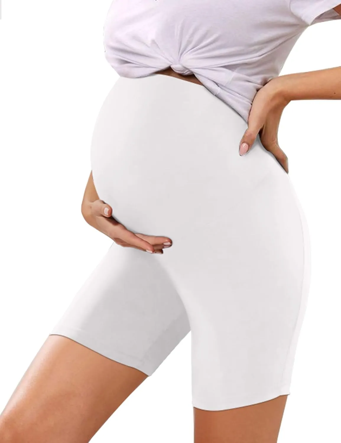 KIM S 5" Soft Lounge High Waisted Maternity Biker Shorts - Yoga Active Workout Maternity Shorts