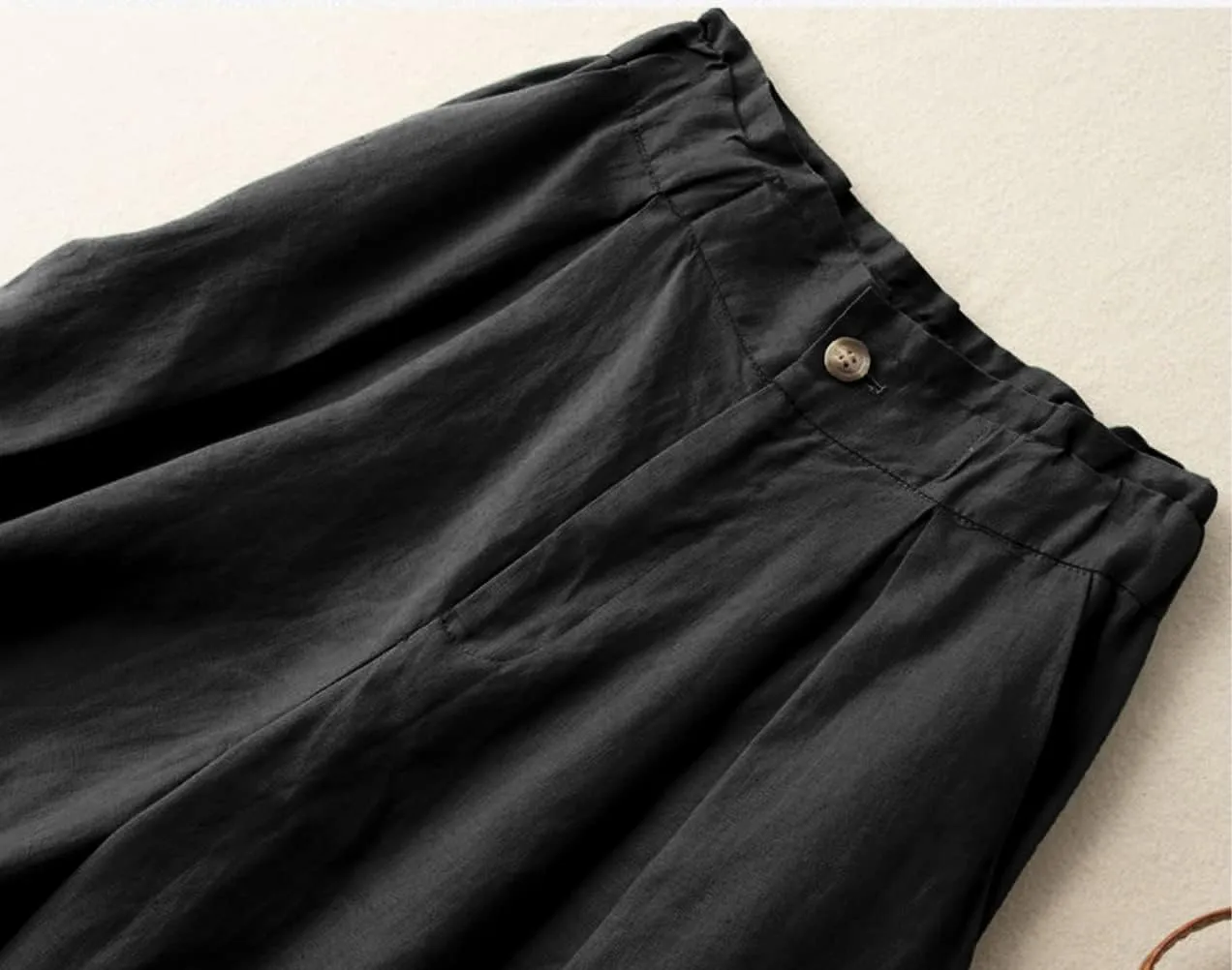 Kinghua Wide Leg Linen Shorts for Women Elastic High Waisted Pleated Casual Loose Bermuda Shorts