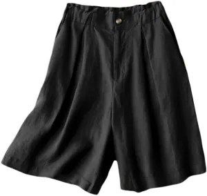 Kinghua Wide Leg Linen Shorts for Women Elastic High Waisted Pleated Casual Loose Bermuda Shorts