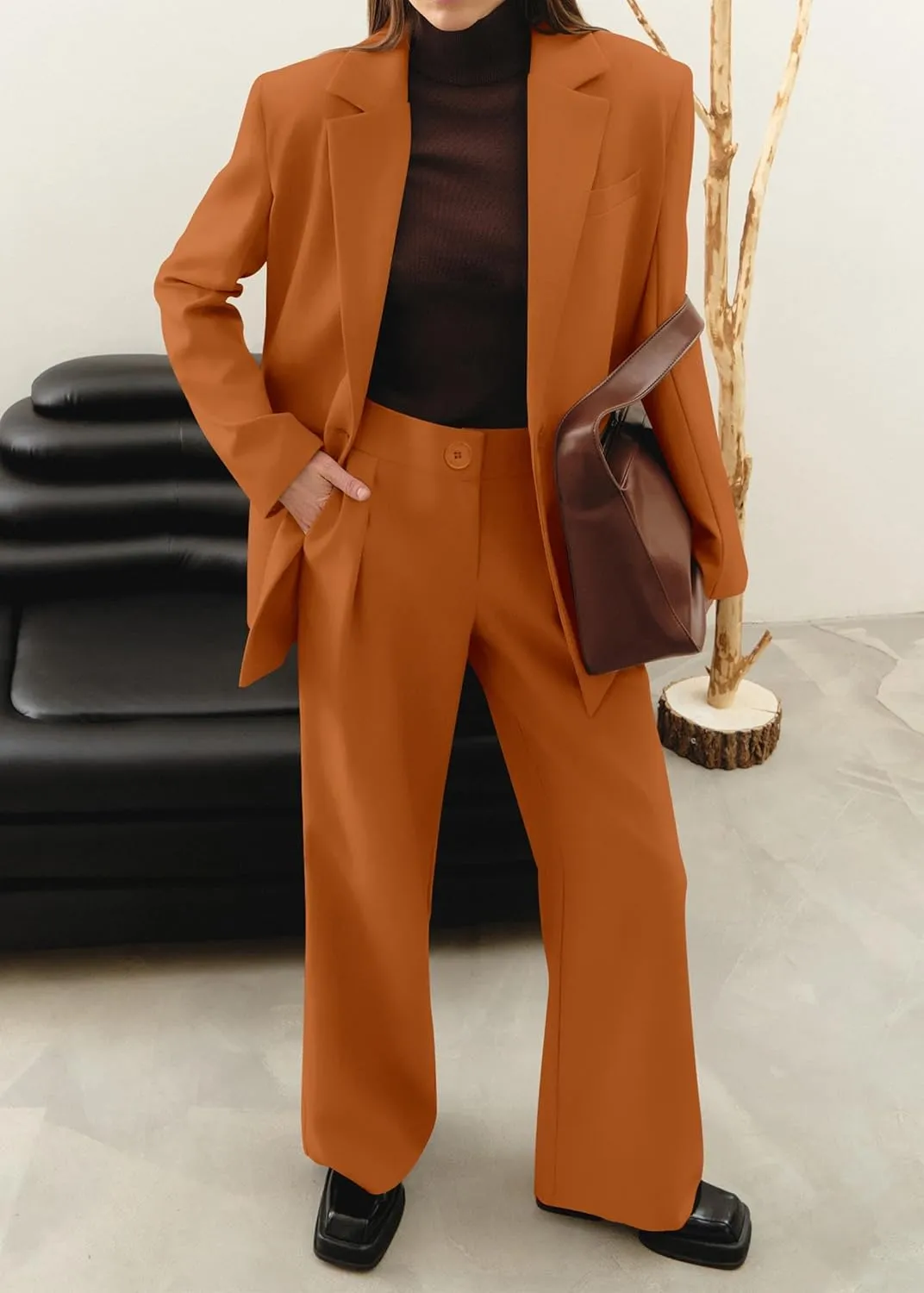 KIRUNDO Women's 2025 Spring Fall 2 Piece Blazer Set Casual Loose Long Blazer Jackets and Dressy Wide Leg Pant Suits Pockets