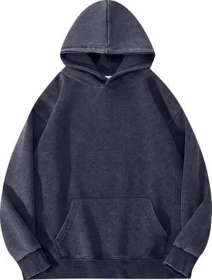 Kissonic Womens Acid Wash Hoodie Vintage Pullover Fashion Heavyweight Hooded Basic Couples Streetwear Sweatshirts