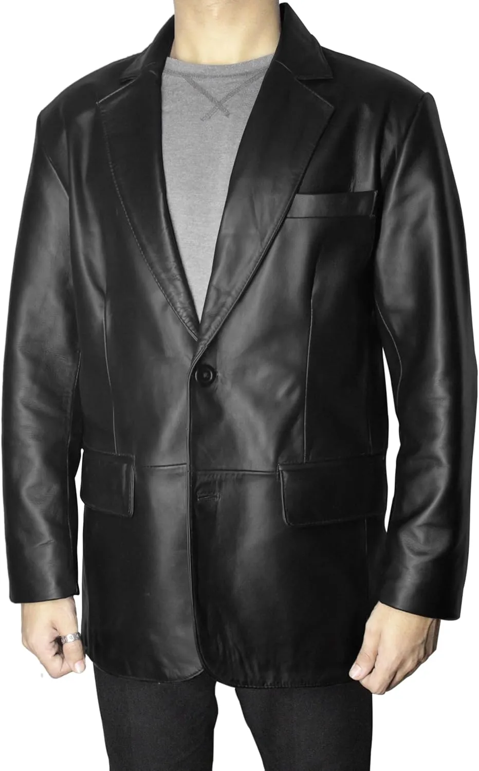 Lambskin Leather Blazer for Men Casual Business Mens Leather Blazer Jacket Genuine Leather Sport Coat Men