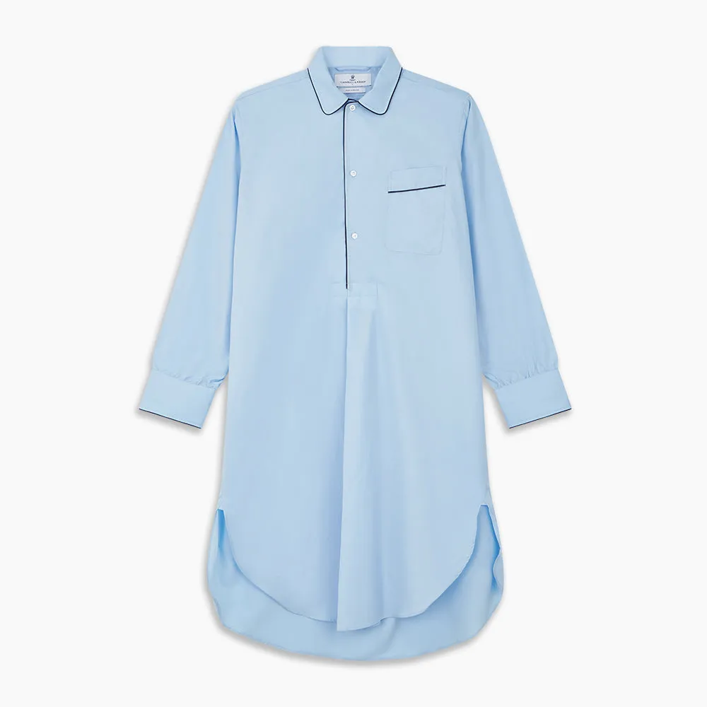 Light Blue Piped Cotton Nightshirt