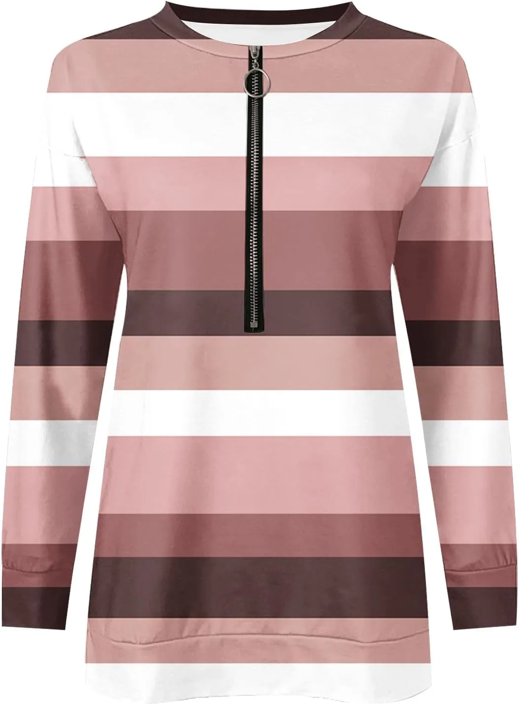 Lightweight Zip Up Hoodie For Women Trendy 2023 Fall Striped Print Tunic Tops Quarter Zip Casual Pullover Sweatshirt