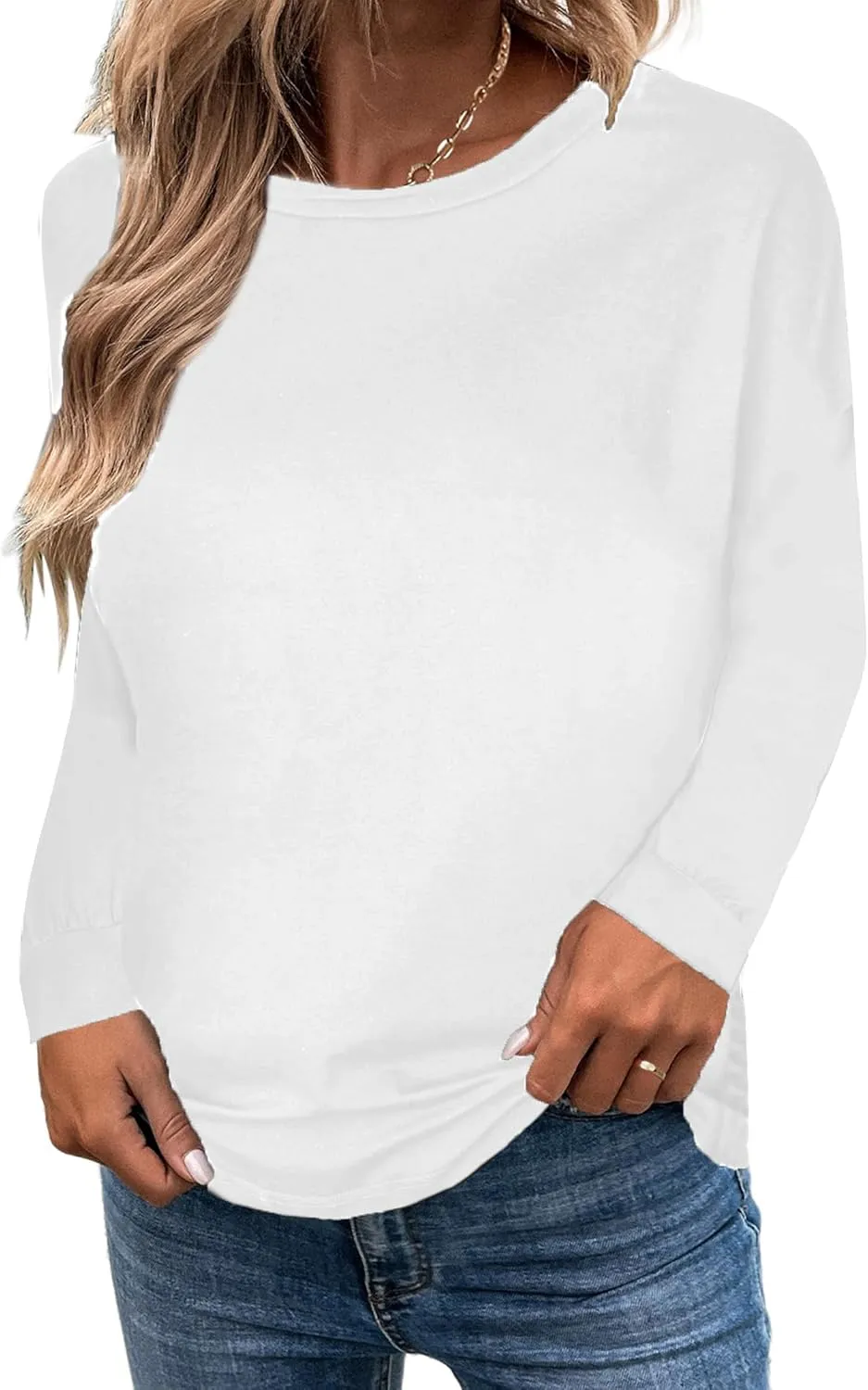 LilyCoco Women's Open Back Long Sleeve Tops Crewneck Loose Fit T Shirt
