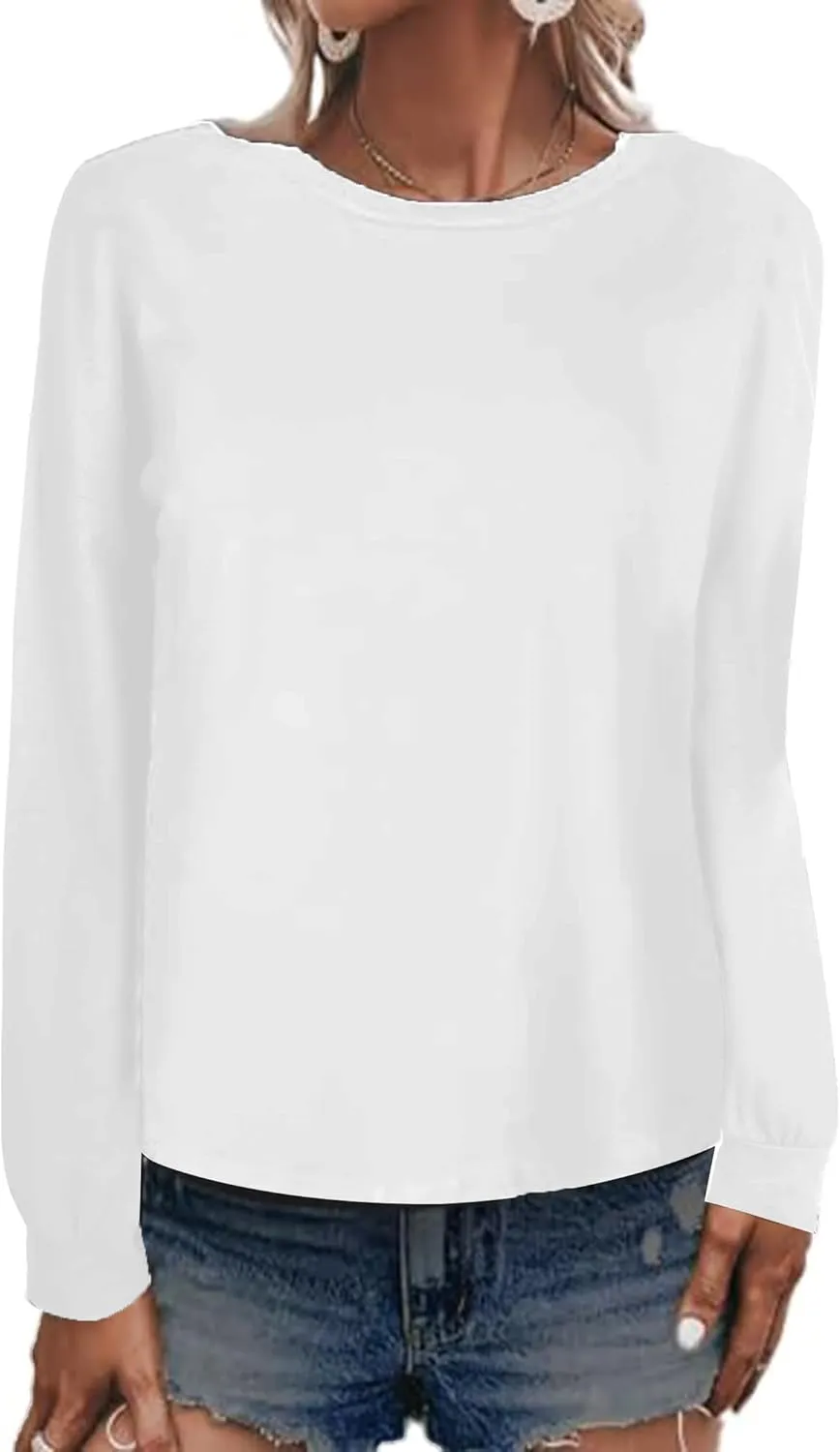 LilyCoco Women's Open Back Long Sleeve Tops Crewneck Loose Fit T Shirt