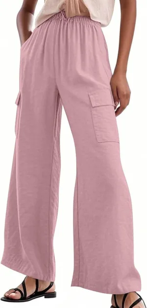 Linen Cargo Pants Women Lightweight Business Casual Summer Pants Comfy Cotton Work Trousers Baggy Slacks with Pockets