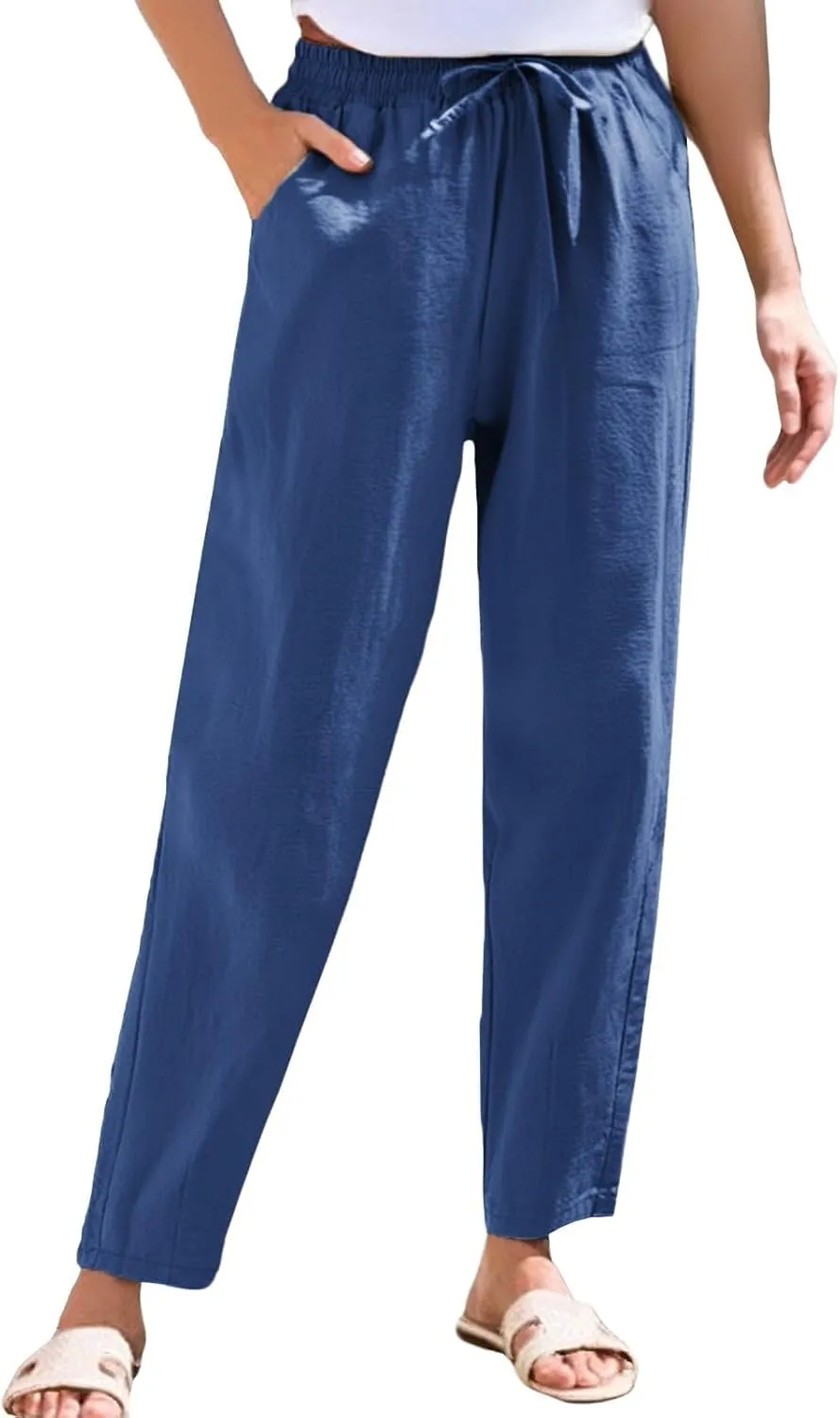 Linen Cotton Yoga Pants for Women Straight Leg Summer, Wide Leg Pants Woman Dressy Lounge High Waisted Trousers