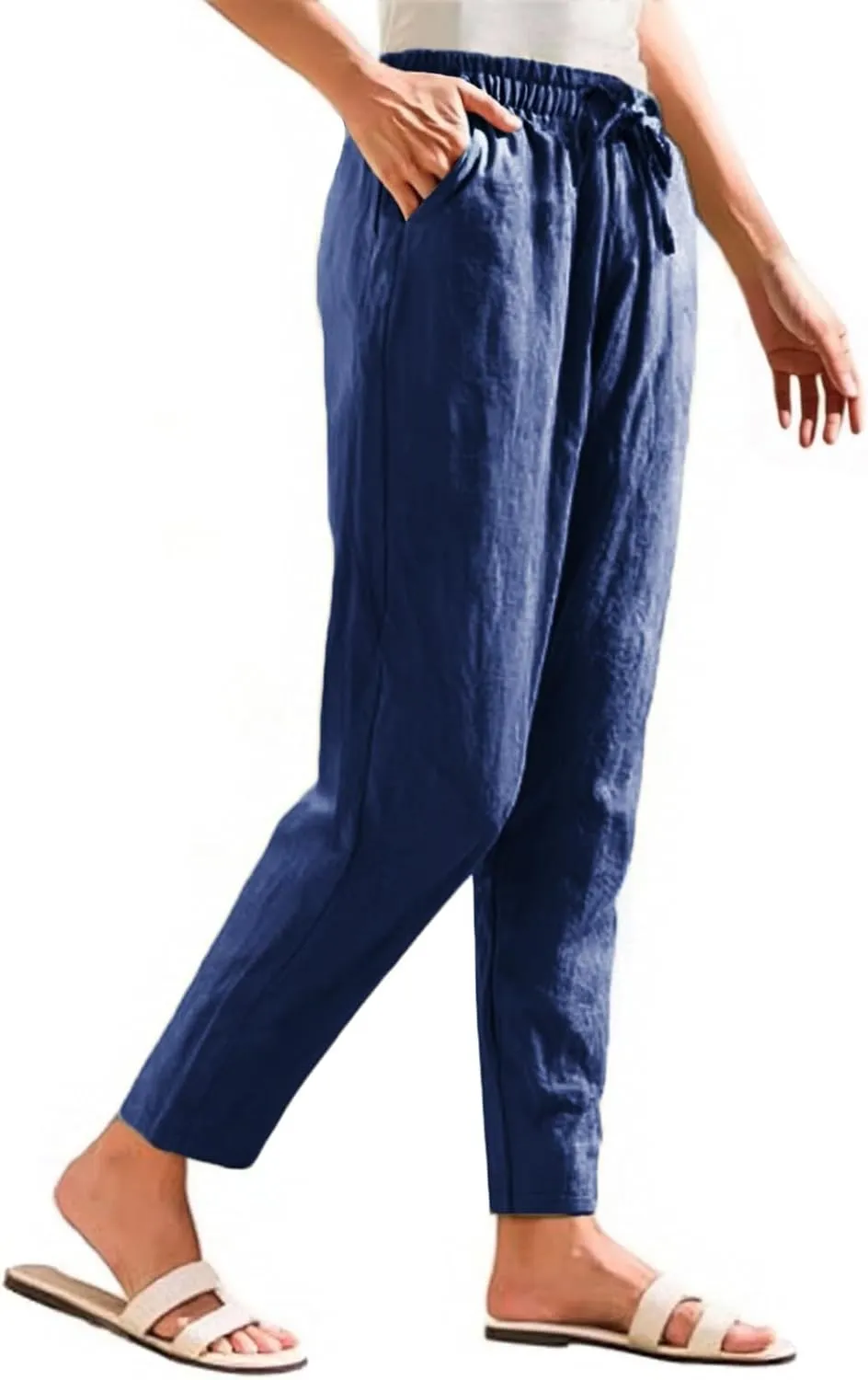 Linen Cotton Yoga Pants for Women Straight Leg Summer, Wide Leg Pants Woman Dressy Lounge High Waisted Trousers