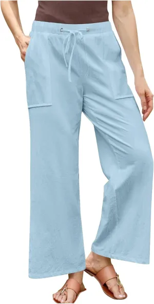 Linen Pants for Women 2025 High Waist Drawstring Wide Leg Trousers Summer Casual Flowy Beach Palazzo with Pockets