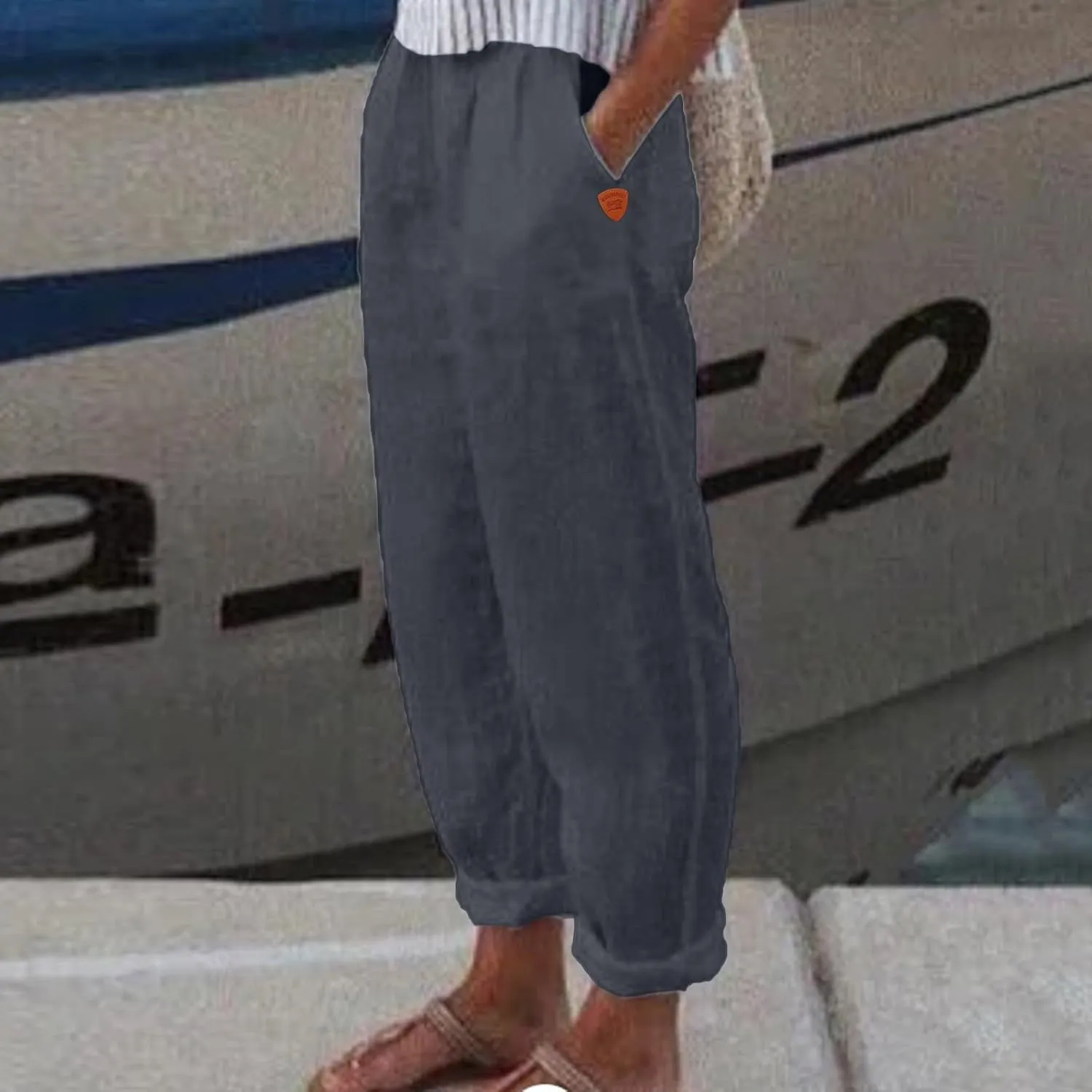 Linen Pants for Women 2025 Plus Size Trendy Spring Summer Gauze Pants Casual Elastic Waist Comfy Trousers Palazzo Capris