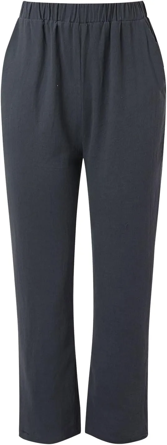 Linen Pants for Women 2025 Plus Size Trendy Spring Summer Gauze Pants Casual Elastic Waist Comfy Trousers Palazzo Capris