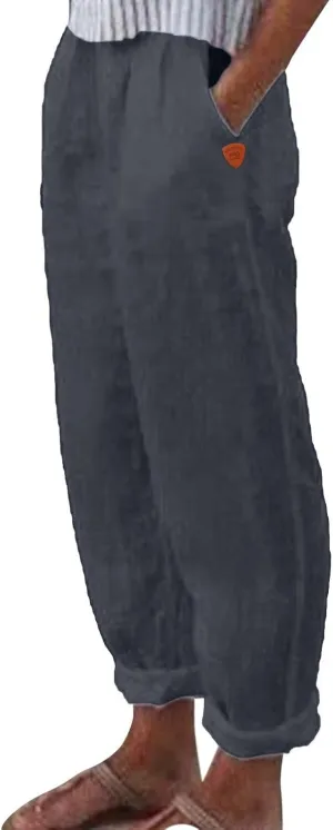 Linen Pants for Women 2025 Plus Size Trendy Spring Summer Gauze Pants Casual Elastic Waist Comfy Trousers Palazzo Capris