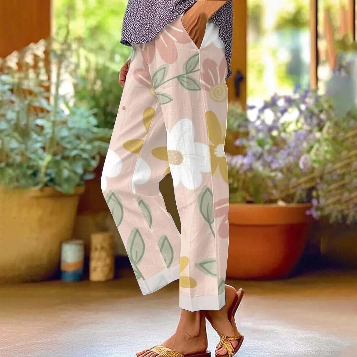 Linen Pants Women Summer Plus Spring Plus Size Ankle Linen Pants Pull On Palazzo Pants Dressy Outfit