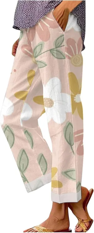 Linen Pants Women Summer Plus Spring Plus Size Ankle Linen Pants Pull On Palazzo Pants Dressy Outfit