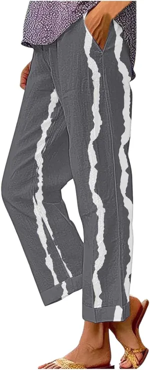 Linen Trousers Pants for Women Summer Drawstring Work Pants for Women Linen Summer Pants 2024 Trendy