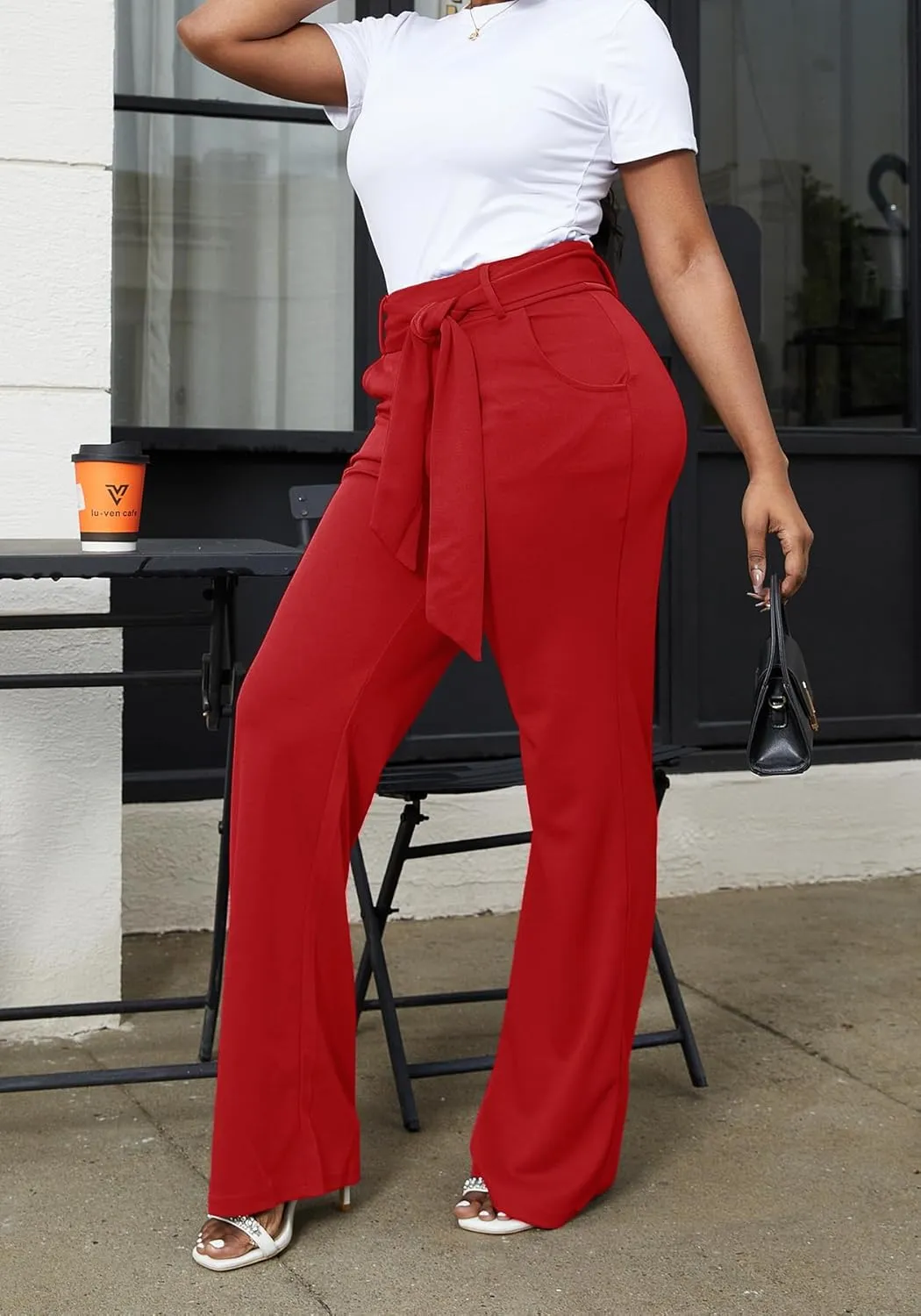 LKOUS Women's Dress Pants Stretchy High Waisted Wide Leg Pants Business Work Pants for Office