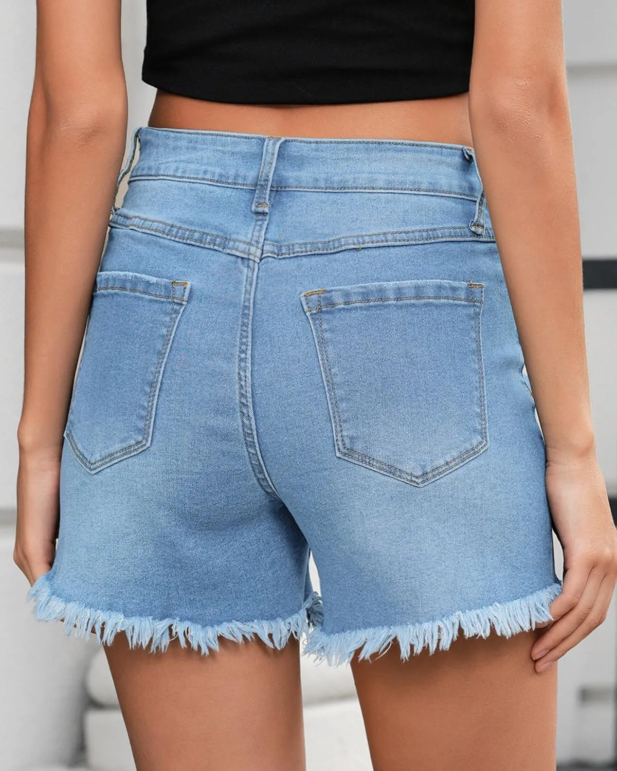 LookbookStore Jean Shorts for Women Low Waisted Stretchy Crossover Waist Denim Shorts Raw Hem