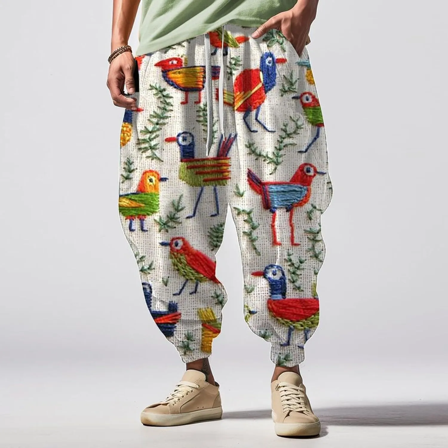 Loose Elastic Waist Drawstring Street Feel Casual Sweatpants Black Harem Pants Men Mens Pants White Harem Men's