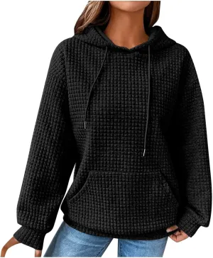 LRMQS Hoodies for Women Trendy Fall Fashion 2024 Waffle Knit Drawstring Pullover Sweatshirts Loose Fit Casual Cute Clothes