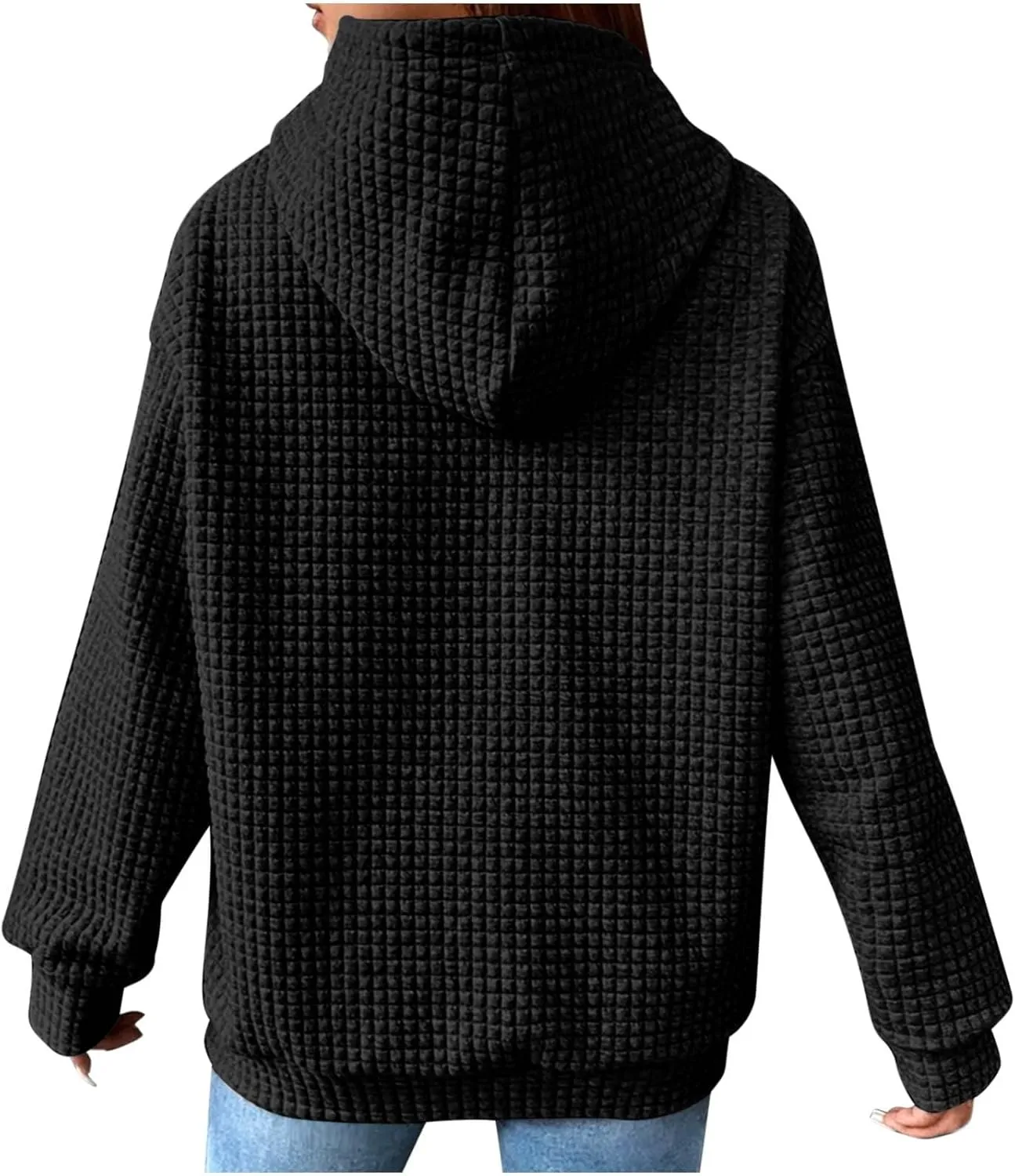 LRMQS Hoodies for Women Trendy Fall Fashion 2024 Waffle Knit Drawstring Pullover Sweatshirts Loose Fit Casual Cute Clothes