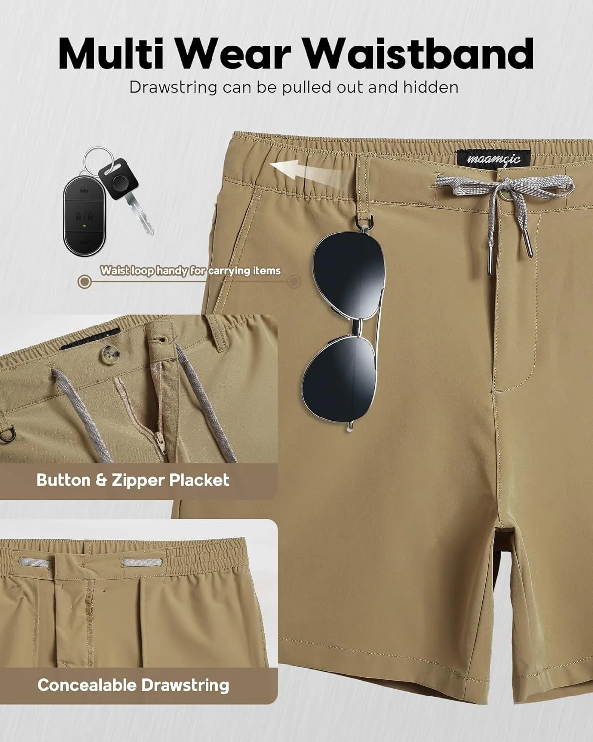 maamgic Men's 5/7 Inch Casual Classic Fit Shorts with Multi-Pocket Quick Dry Sports Shorts