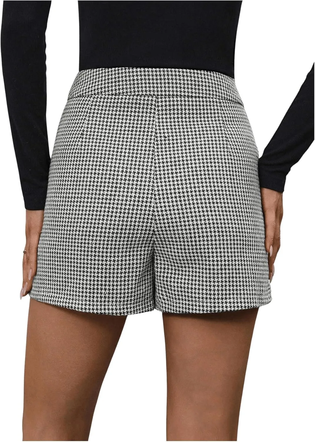 MakeMeChic Women's Elegant Plaid Shorts High Waisted Zipper Wide Leg Mini Dressy Work Office Casual Shorts