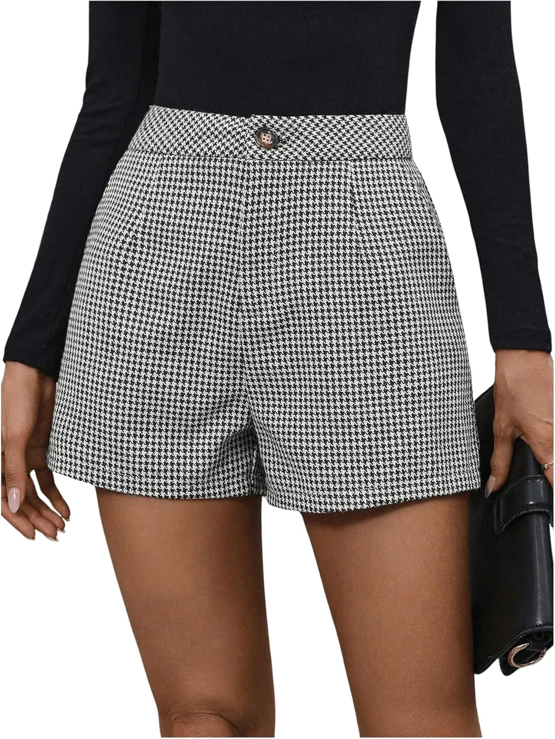 MakeMeChic Women's Elegant Plaid Shorts High Waisted Zipper Wide Leg Mini Dressy Work Office Casual Shorts